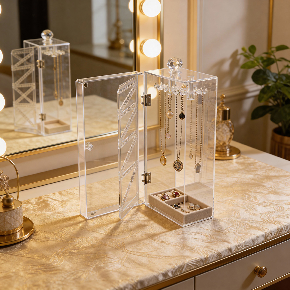 Living and Home Clear Jewellery Organiser with Rotating Hooks Image 7