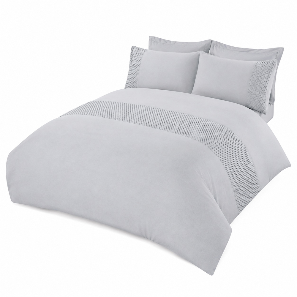 Smart Living Double Silver and Grey Lace Border Duvet Cover Set Image 2