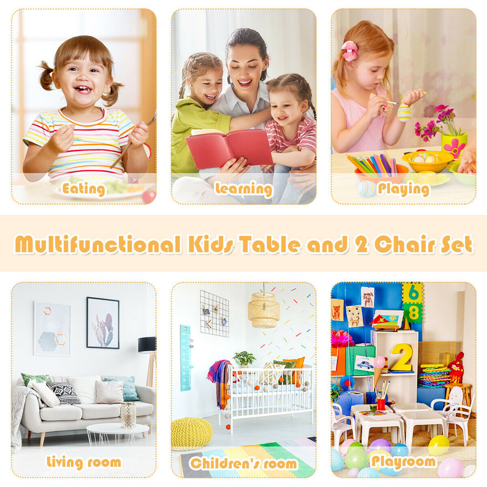 Costway 2 Seater White Children's Wooden Activity Table and Chair Set Image 7