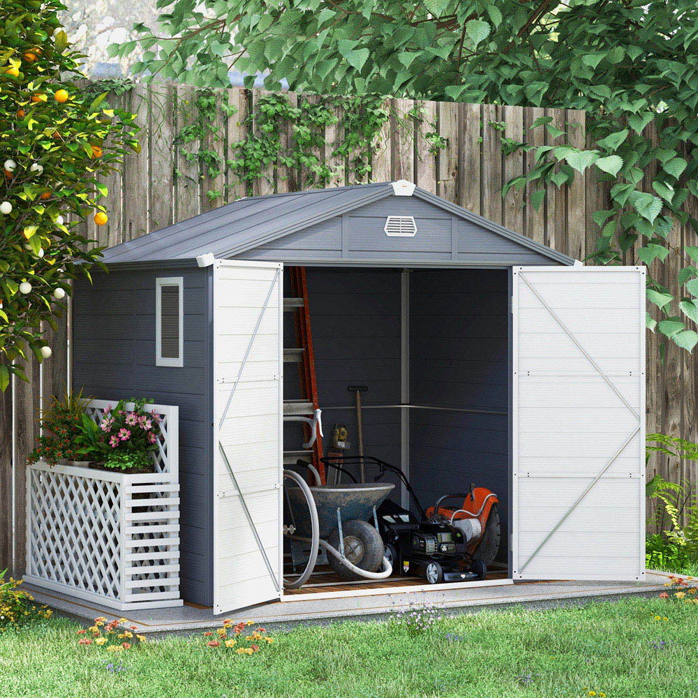 Outsunny 8 x 6ft Grey Apex Garden Shed with Foundation Kit Image 2