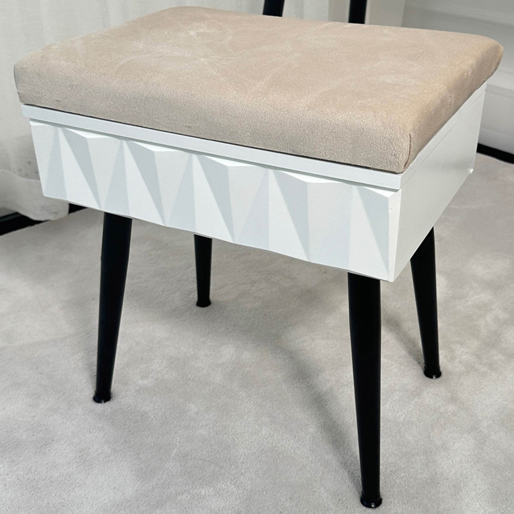 CARME Home Montana White and Black Padded Velvet Storage Stool Image 1