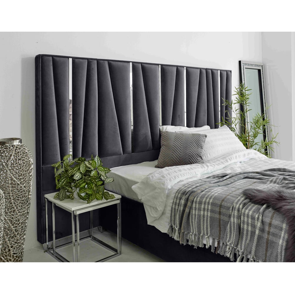 Eleganza Mila Double Steel Plush Velvet Bed Frame with Lined Headboard Image 2