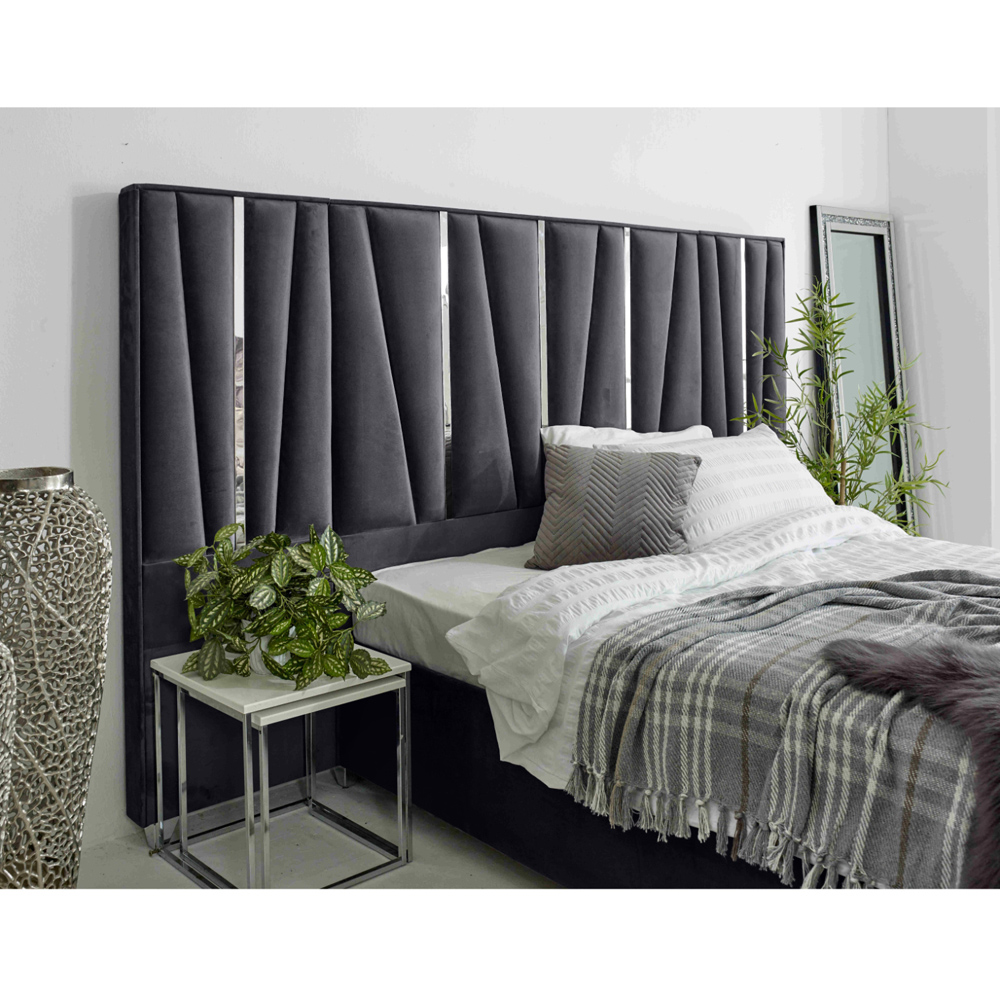 Eleganza Mila Single Steel Plush Velvet Bed Frame with Lined Headboard Image 2