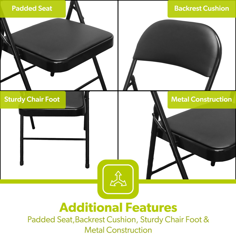 Royalford Black Padded Foldable Metal Dining Chair Image 4