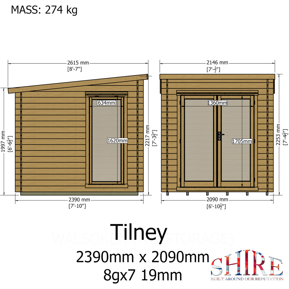 Shire Tilney 8 x 7ft Pent Garden Log Cabin Image 7