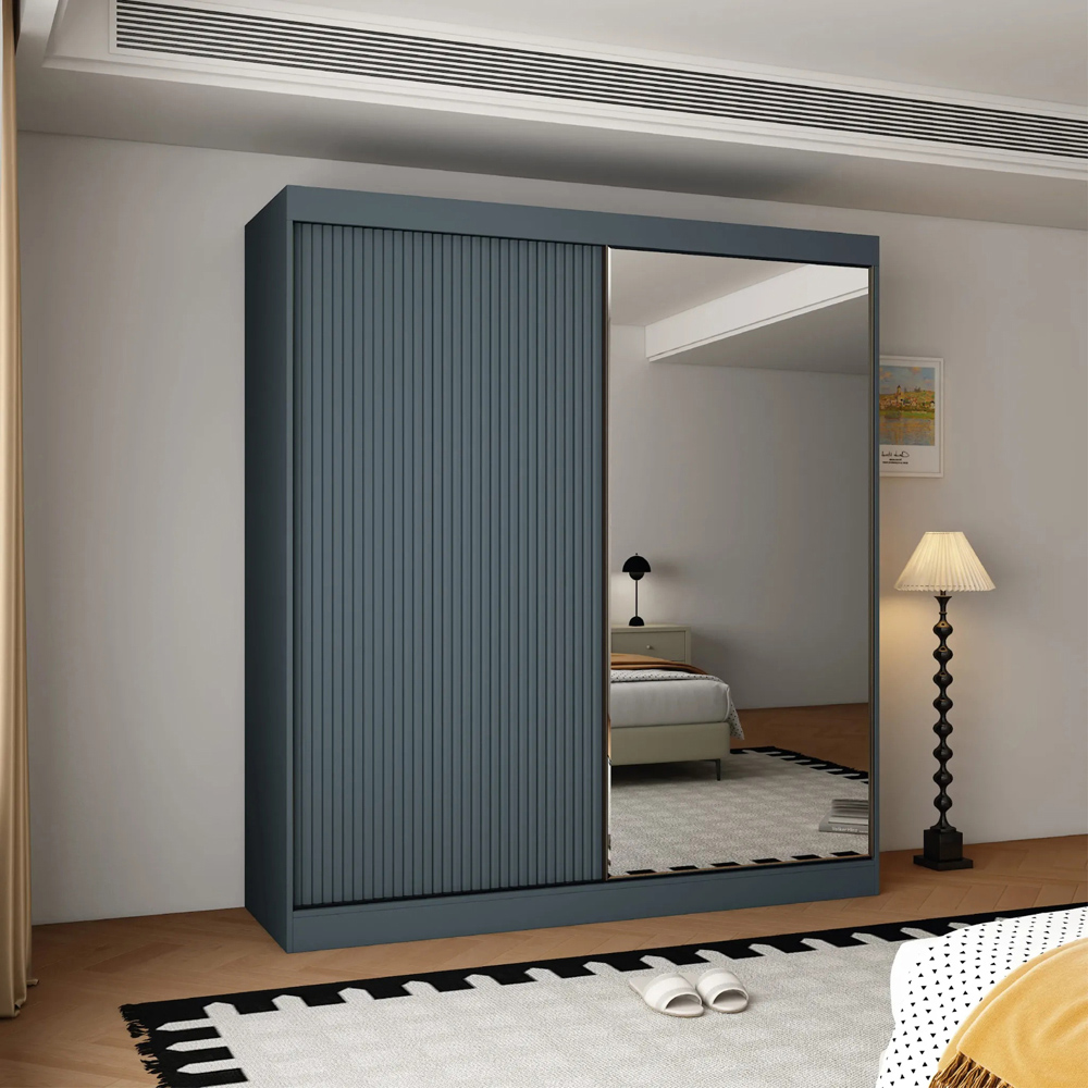 ARTESA Berlin 2 Door Dark Grey Mirrored Sliding Wardrobe Image 4