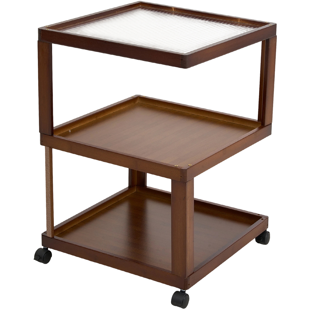 Living and Home 3-Tier Brown Bamboo Acrylic Top Side Table with Lockable Castors Image 2