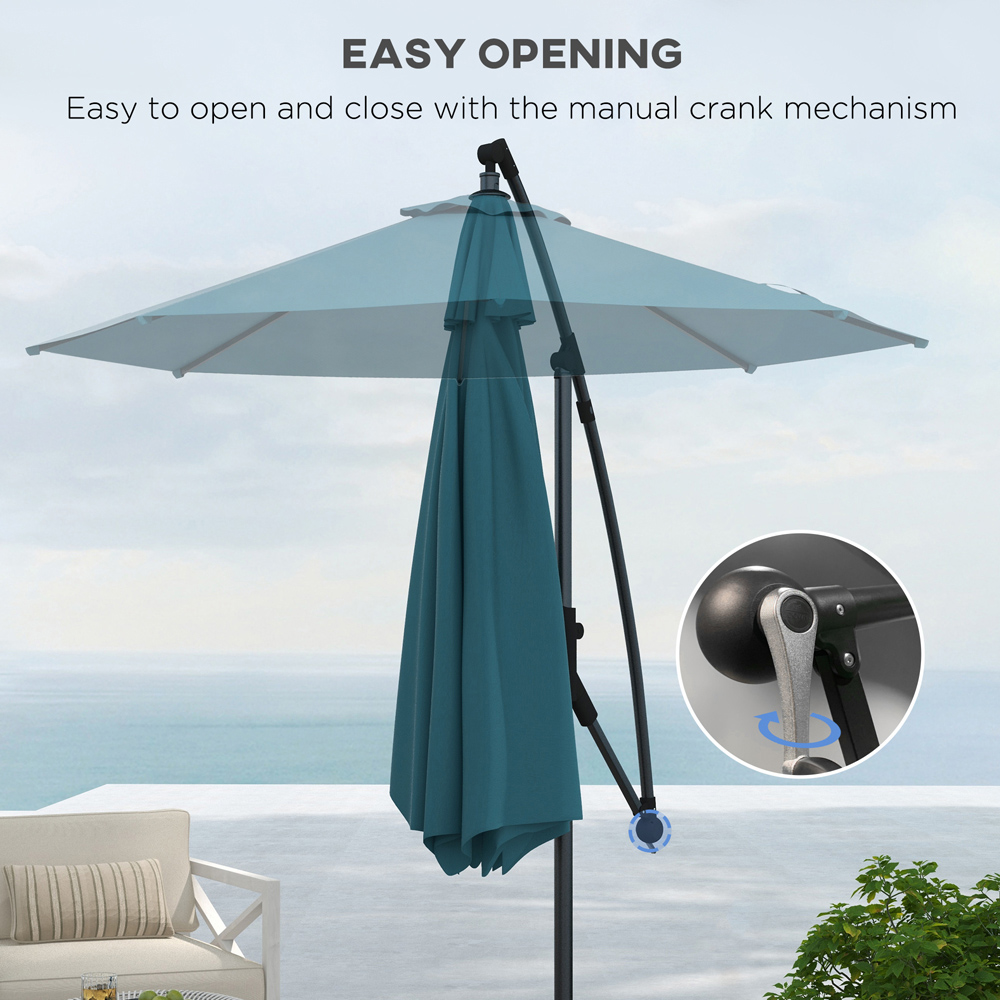 Outsunny Blue Crank and Tilt Cantilever Banana Parasol with Cross Base 3m Image 6