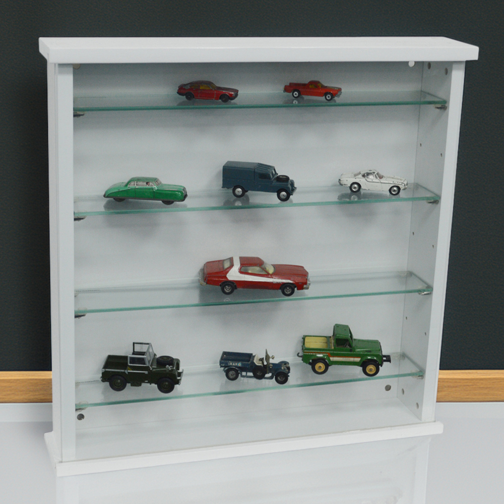 Watsons Exhibit 4 Shelf White Glass Wood Wall Display Cabinet Image 1