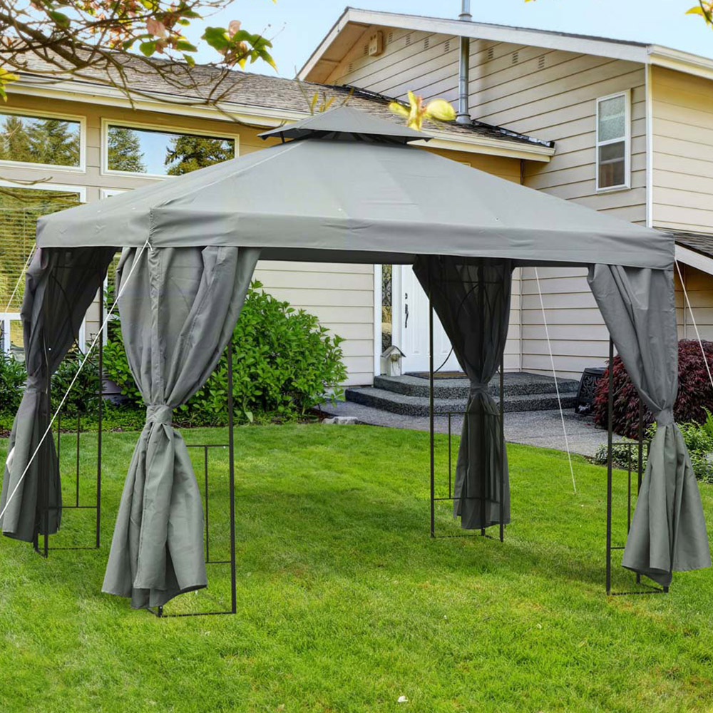 Outsunny 3 x 3m Sunshade Grey Metal Gazebo Image 1