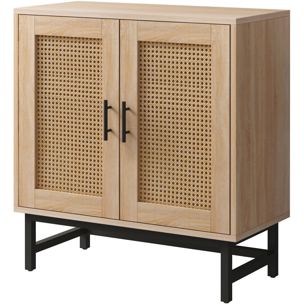 FurnitureHMD 2 Door Natural Rattan Wooden Storage Cabinet with Metal Legs Image 2