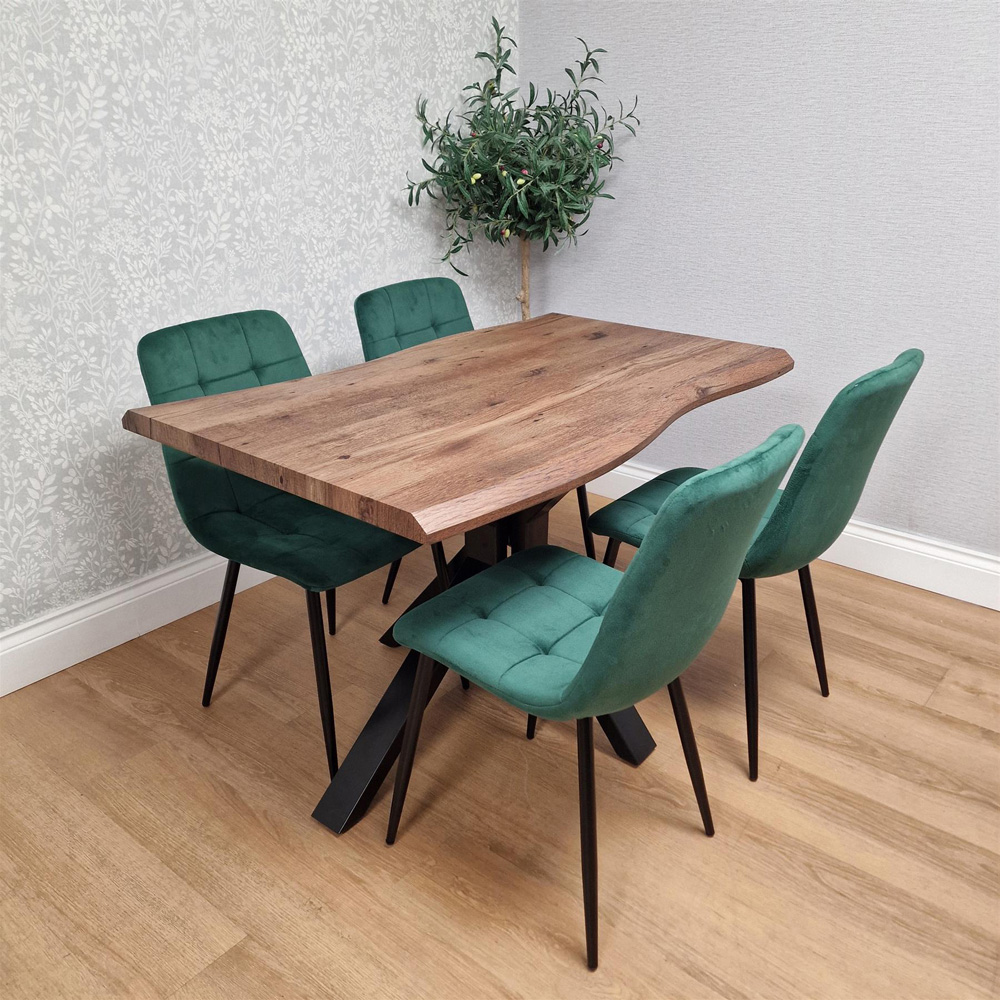 Kosy Koala 4 Seater Wooden Effect Velvet Dining Set Green Image 6