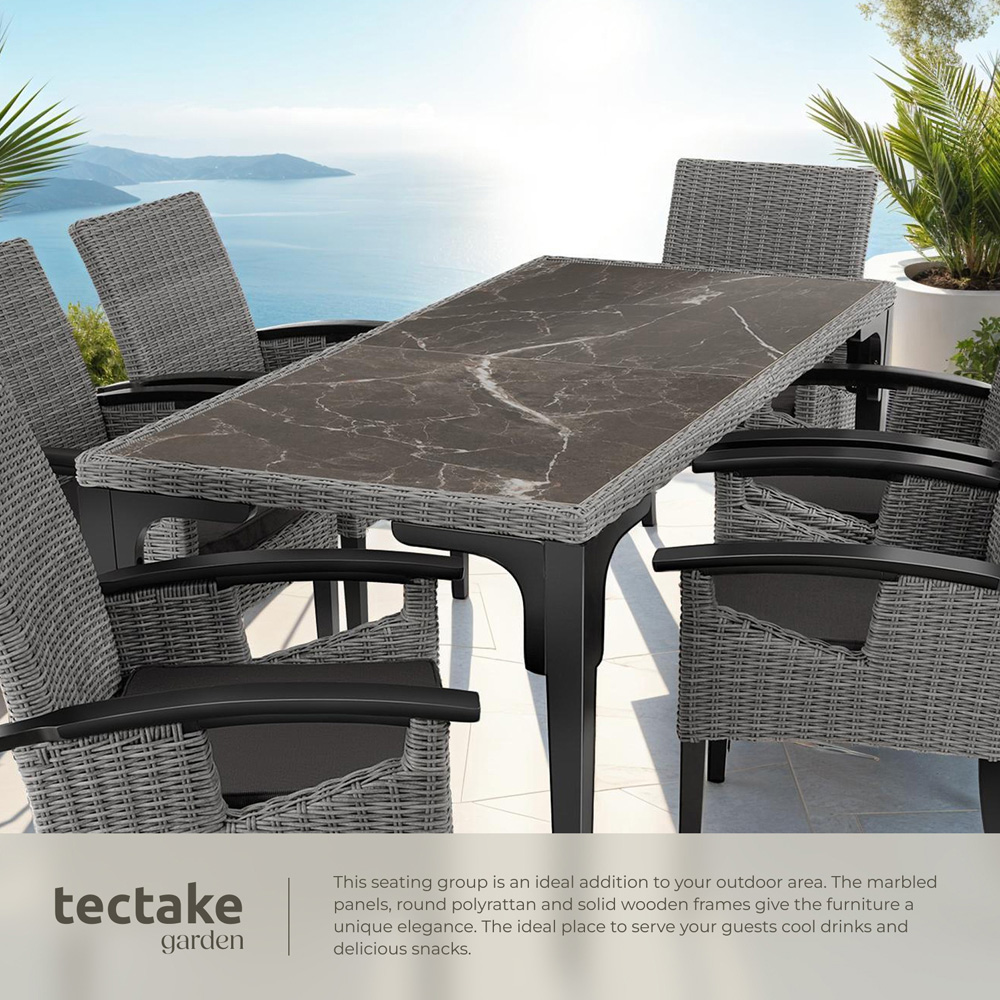 tectake Foggia Rosarno 6 Seater Rattan Garden Dining Set Grey Image 4