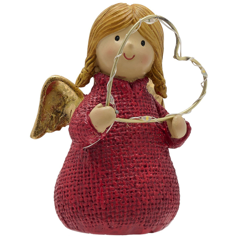 The Seasonal Gift Co. Red Angel with Heart LED Christmas Decoration 10cm Image 2