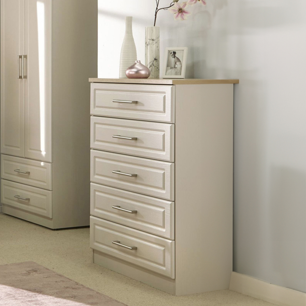 Crowndale Kent Ready Assembled 5 Drawer Kashmir Ash and Modern Oak Chest of Drawers Image 7