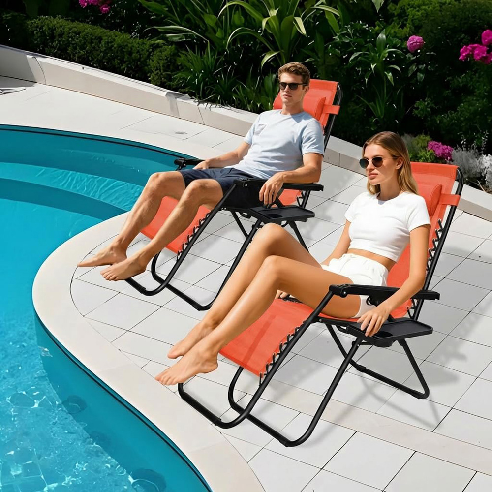 Alivio 2 Pack Orange Zero Gravity Reclining Sun Loungers Image 6