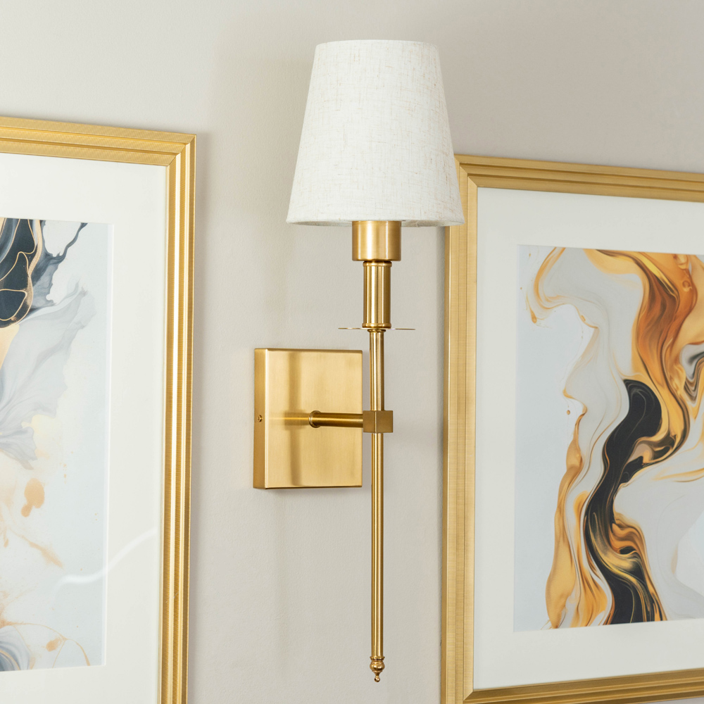 ValueLights Kincaid Plated Gold Cream Shade LED Wall Light 2 Pack Image 4