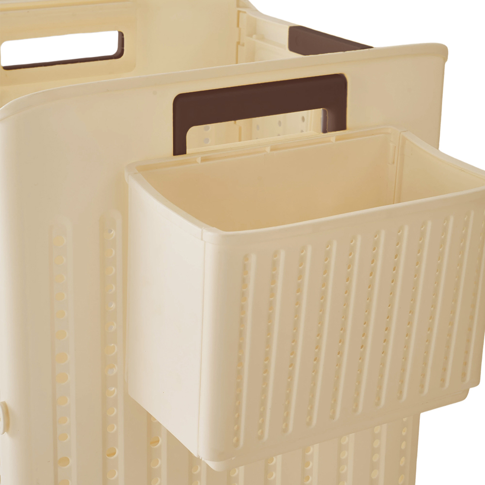Living and Home Medium Cream White Foldable Laundry Basket with Hanging Basket and Castors Image 5