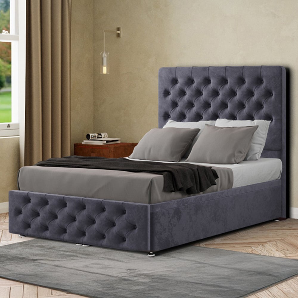 Portland Mary Chesterfield Double Steel Plush Ottoman Bed with Headboard Image 1