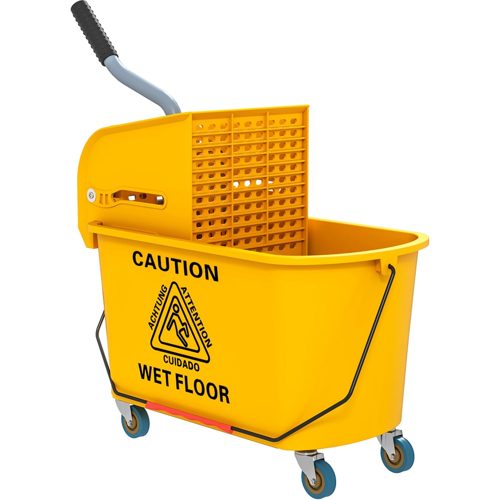 HOMCOM Yellow Mop Bucket with Wheels and Wringer 20L Image 1