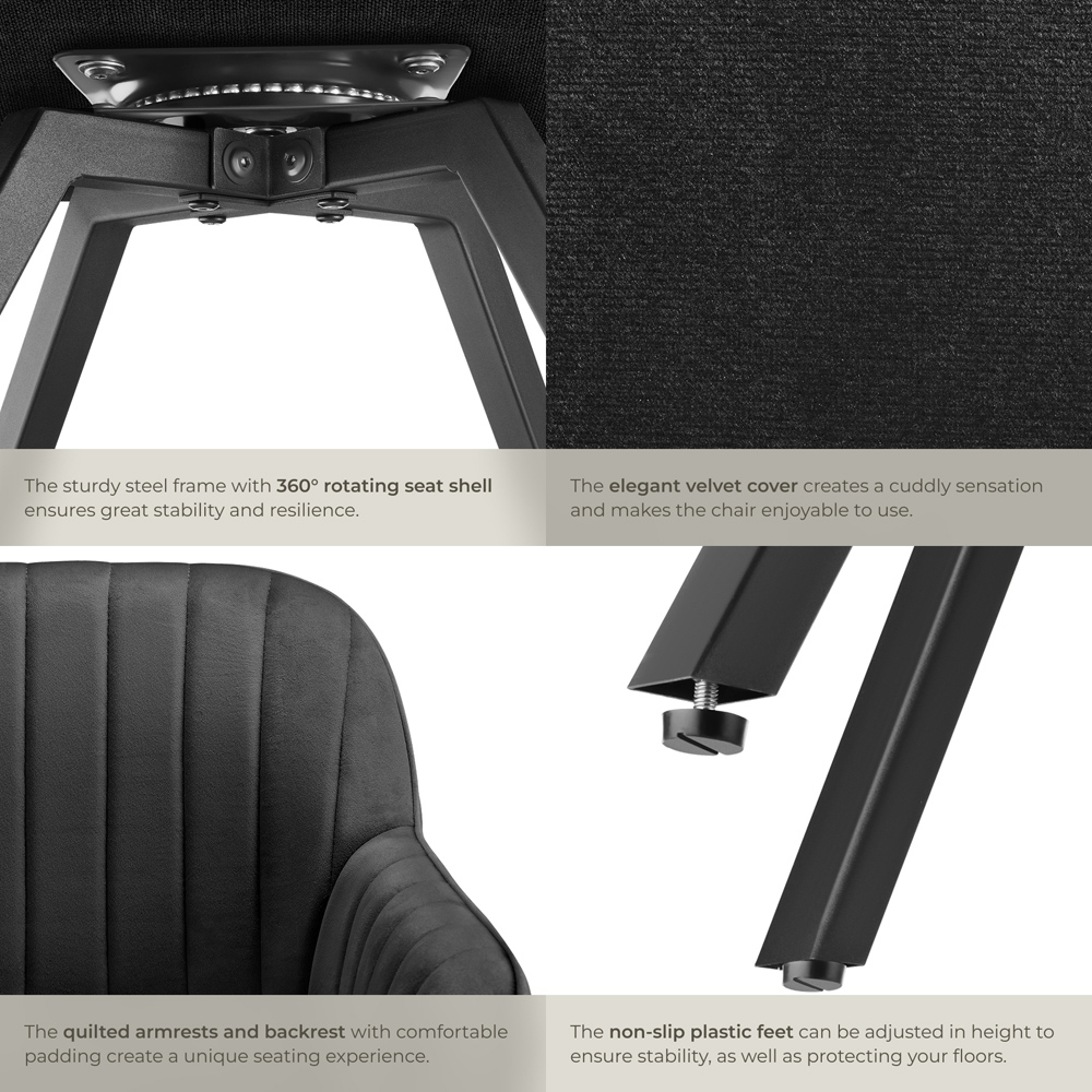 tectake Set of 4 Black Velvet Fabric Lounge Armchair Image 5