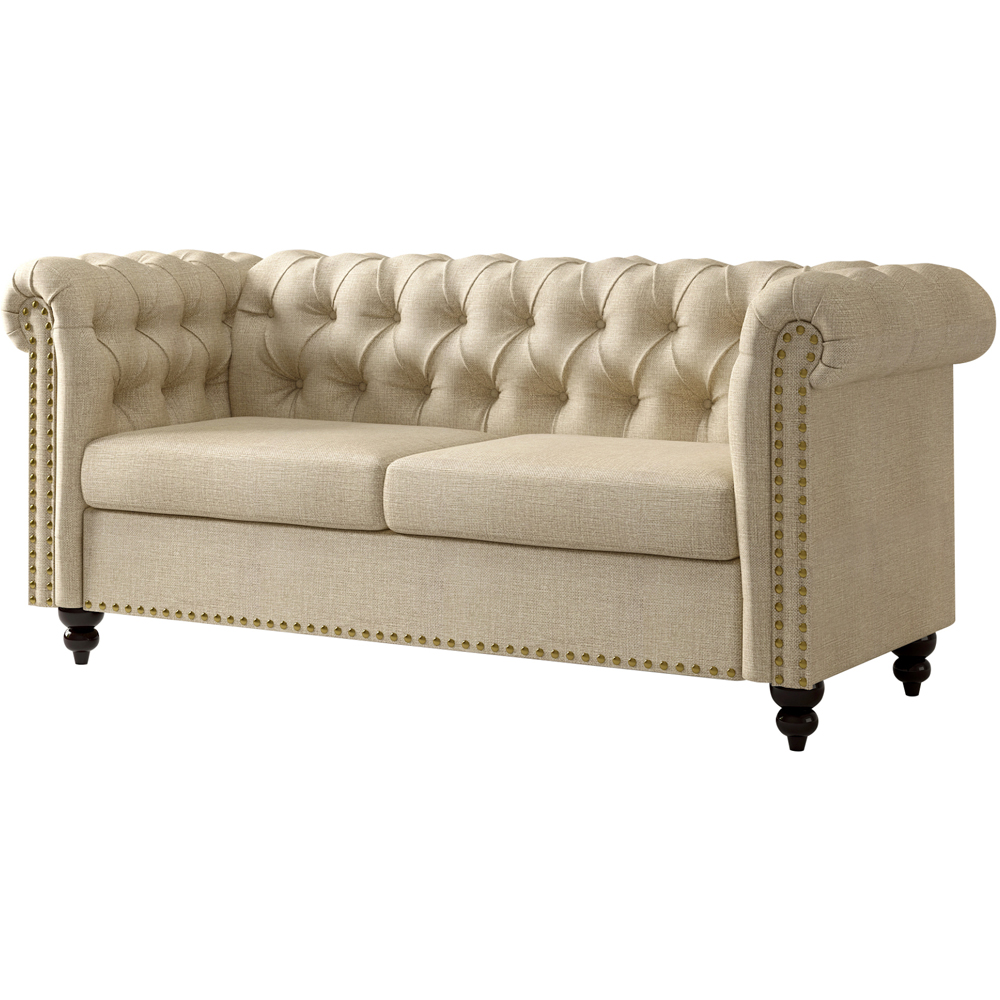 Victoria 2 Seater Beige Linen Button Tufted Chesterfield Sofa Image 2
