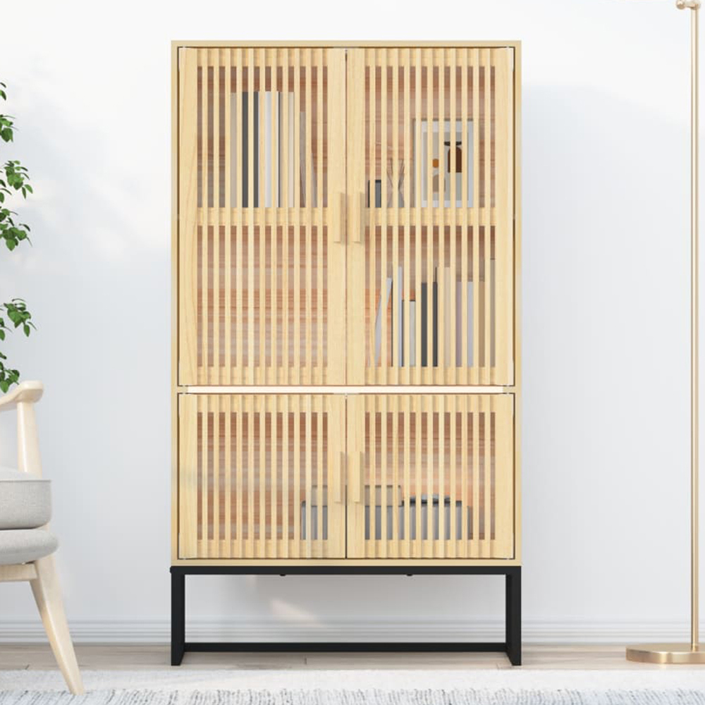 vidaXL 4 Door Brown Fluted Design Highboard Image 1