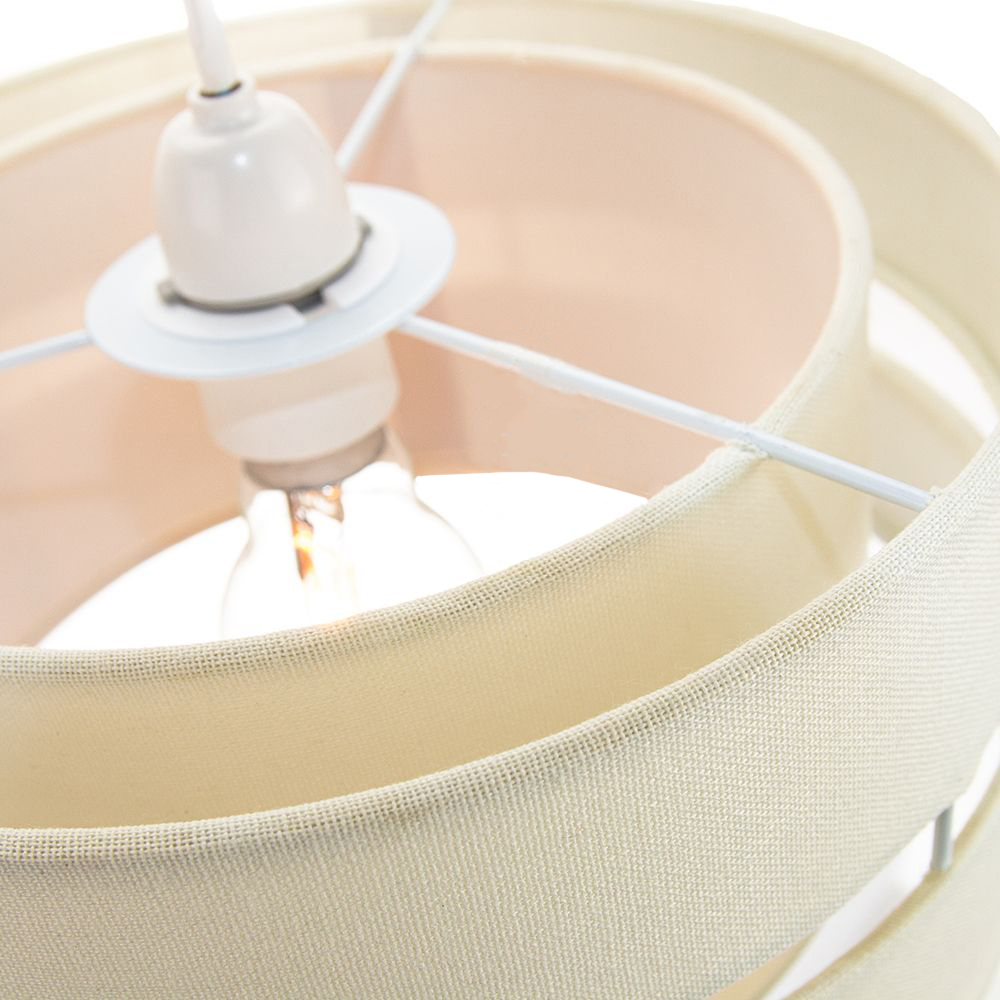 Happy Homewares Contemporary 3 Tier Cream Linen Fabric Pendant Shade Image 4