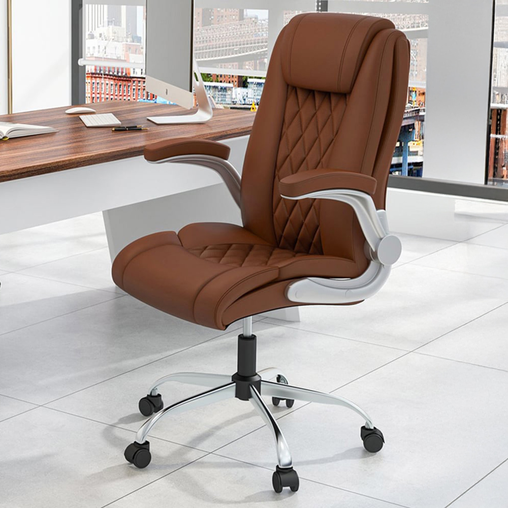 Costway Brown Adjustable PU Leather Office Chair Image 1