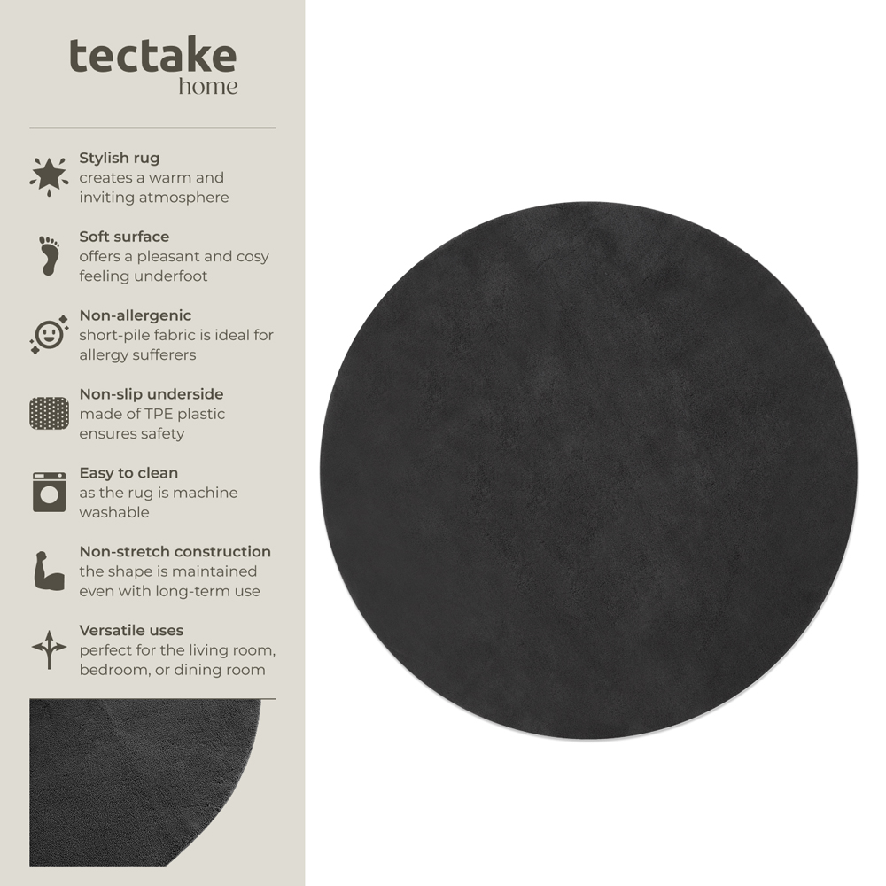 tectake Zonelle Anthracite Short Pile Ultra Soft Rug 120 x 120cm Image 7