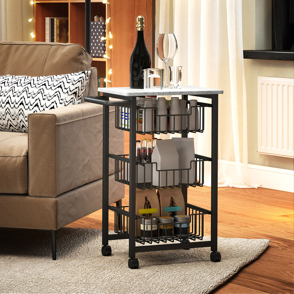 HOMCOM 3 Tier Light Grey Kitchen Island on Wheels Image 4