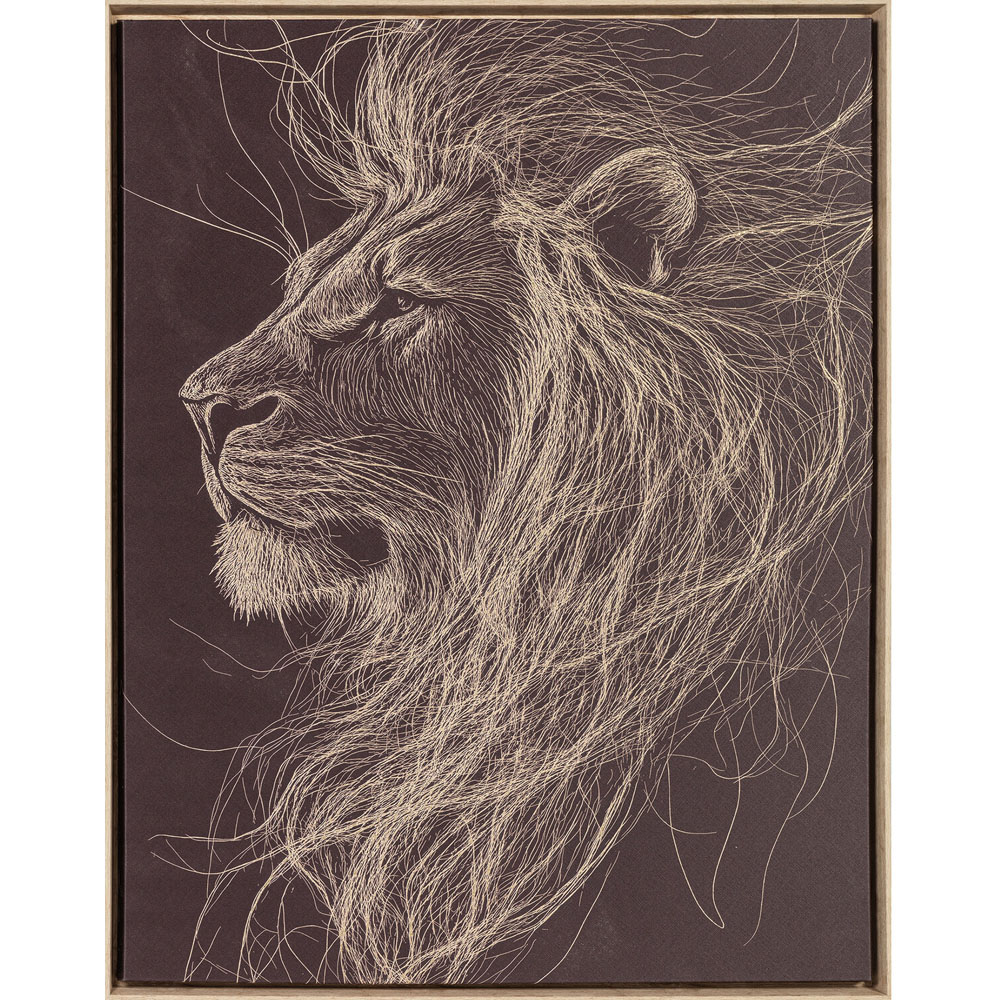 Gold Lion Sketch Effect Framed Canvas Image 1