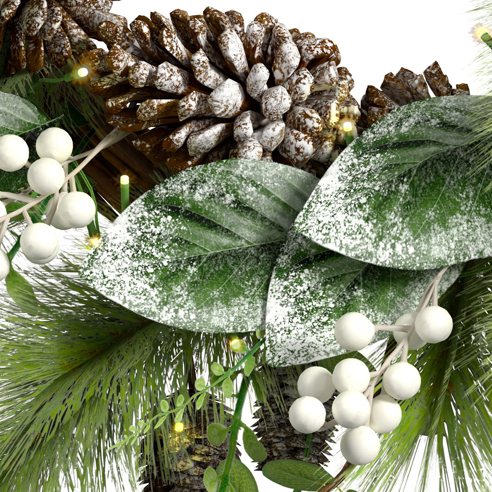 Charles Bentley Pre-Lit Eucalyptus Christmas Wreath White Berry and Pinecone 55cm Image 3