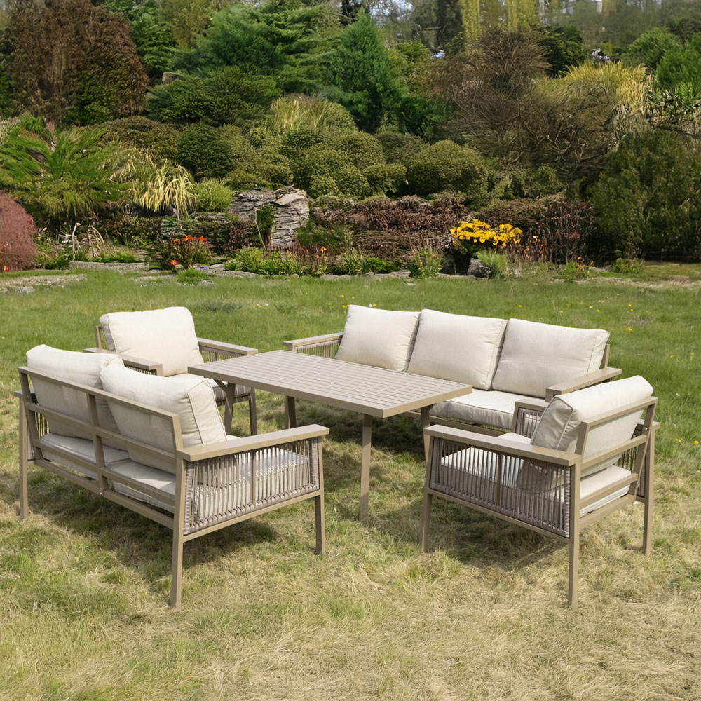 Shatchi 7 Seater Cream Outdoor Aluminium Sofa Set Image 3