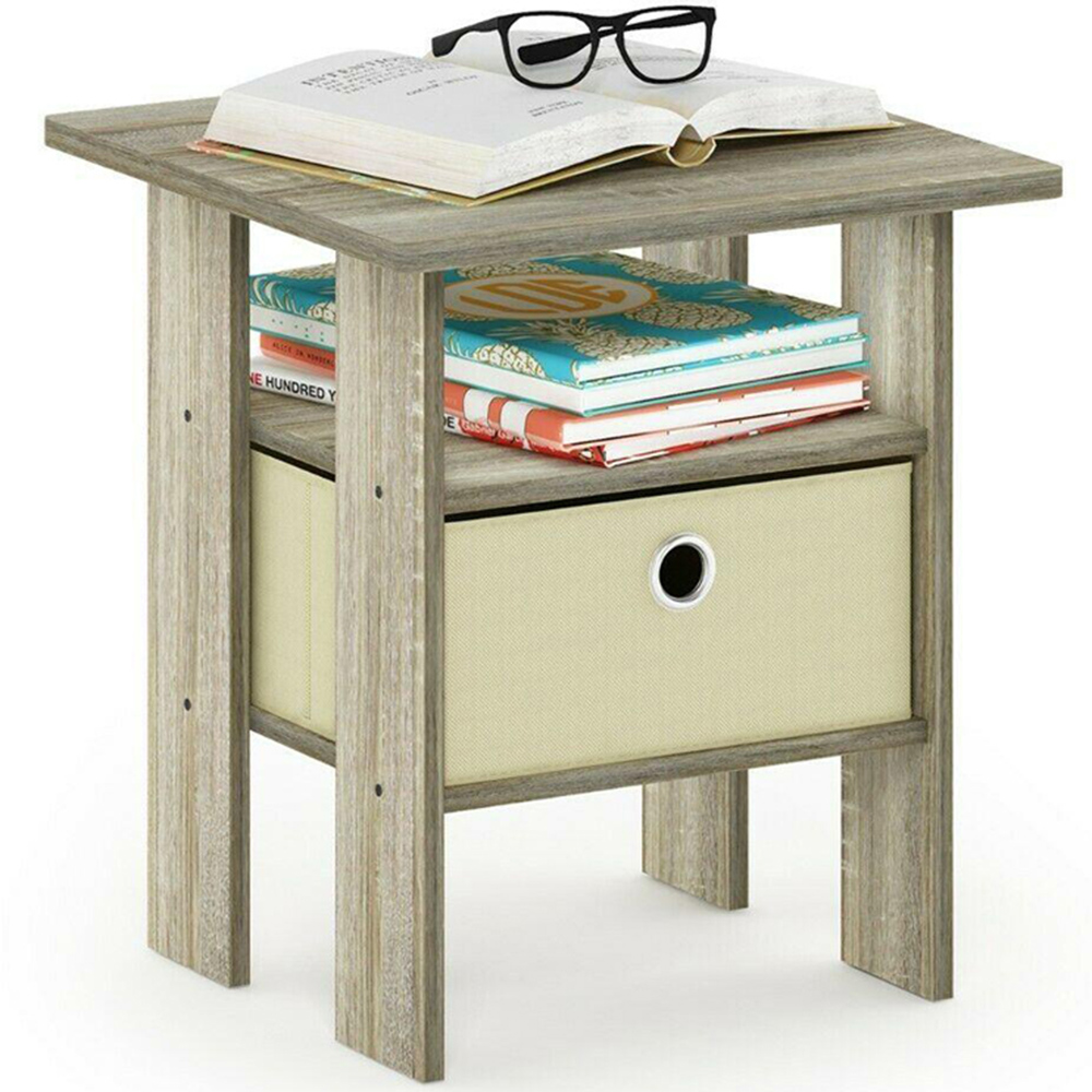 Walplus Andrey Single Drawer Single Shelf Sonoma Oak and Ivory End Table Image 5