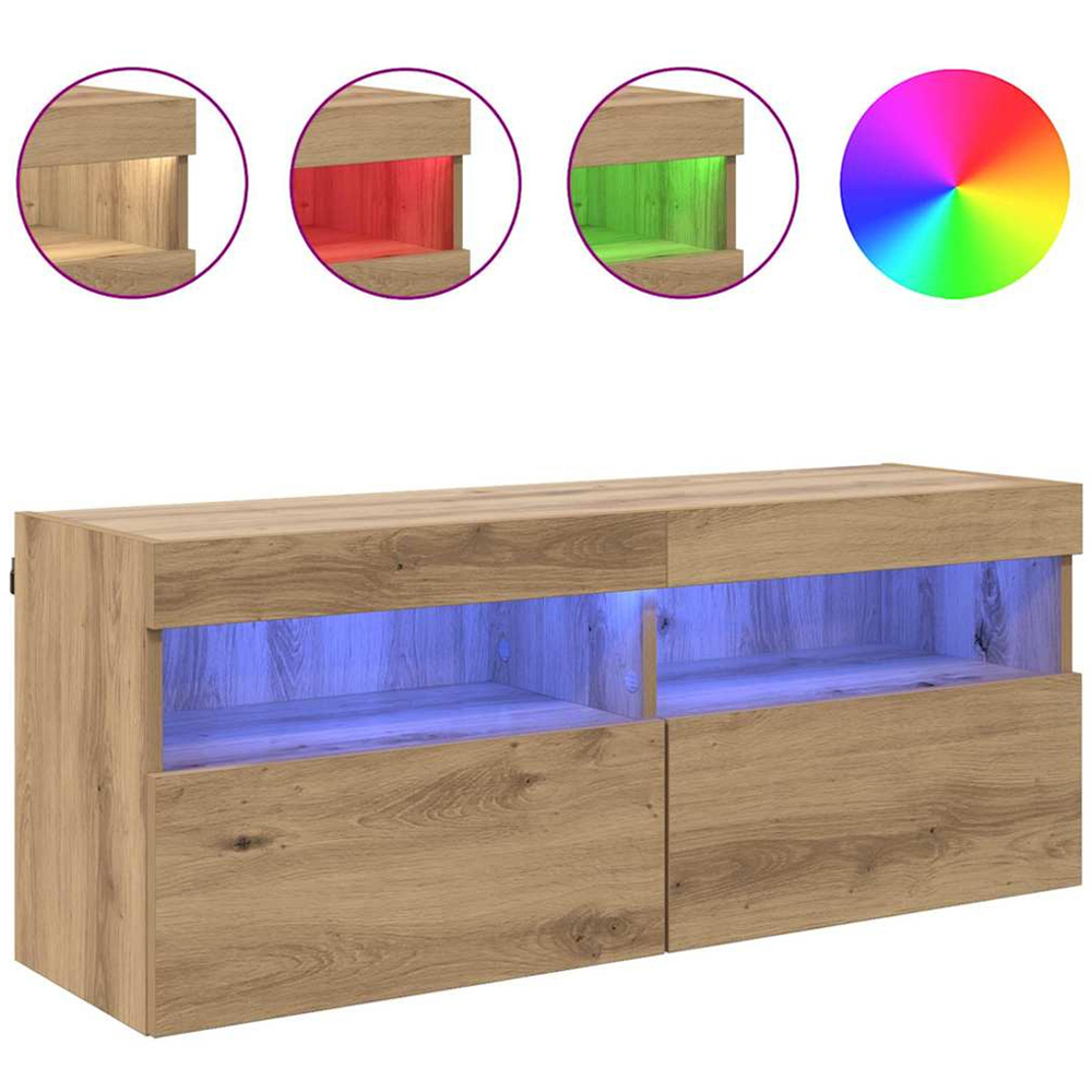 vidaXL 2 Door 2 Shelf Artisan Oak Wall Mounted Wide TV Cabinet with LED Light Image 4