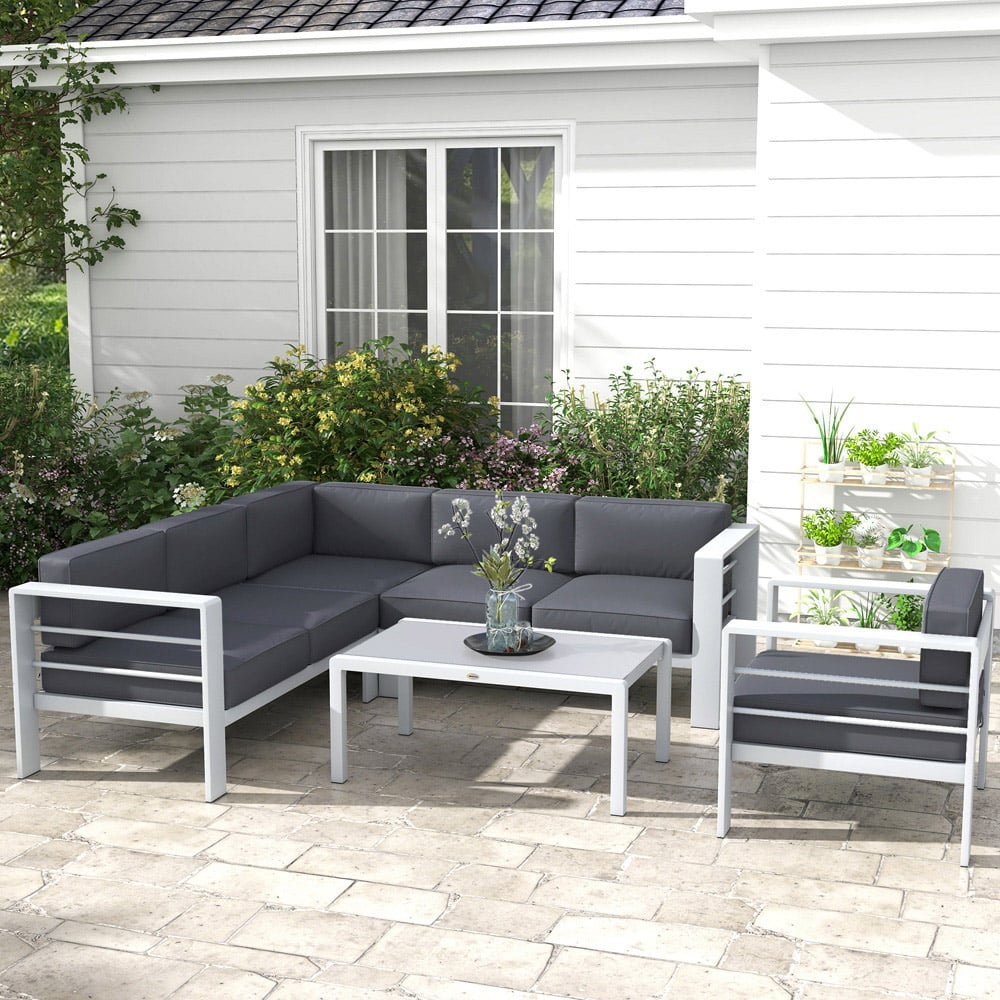 Outsunny 6 Seater Grey Aluminium Garden Sofa Set Image 7
