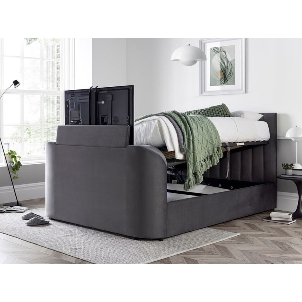 Webb Daniels Nova Double Grey Velvet Ottoman Media TV Bed Image 7