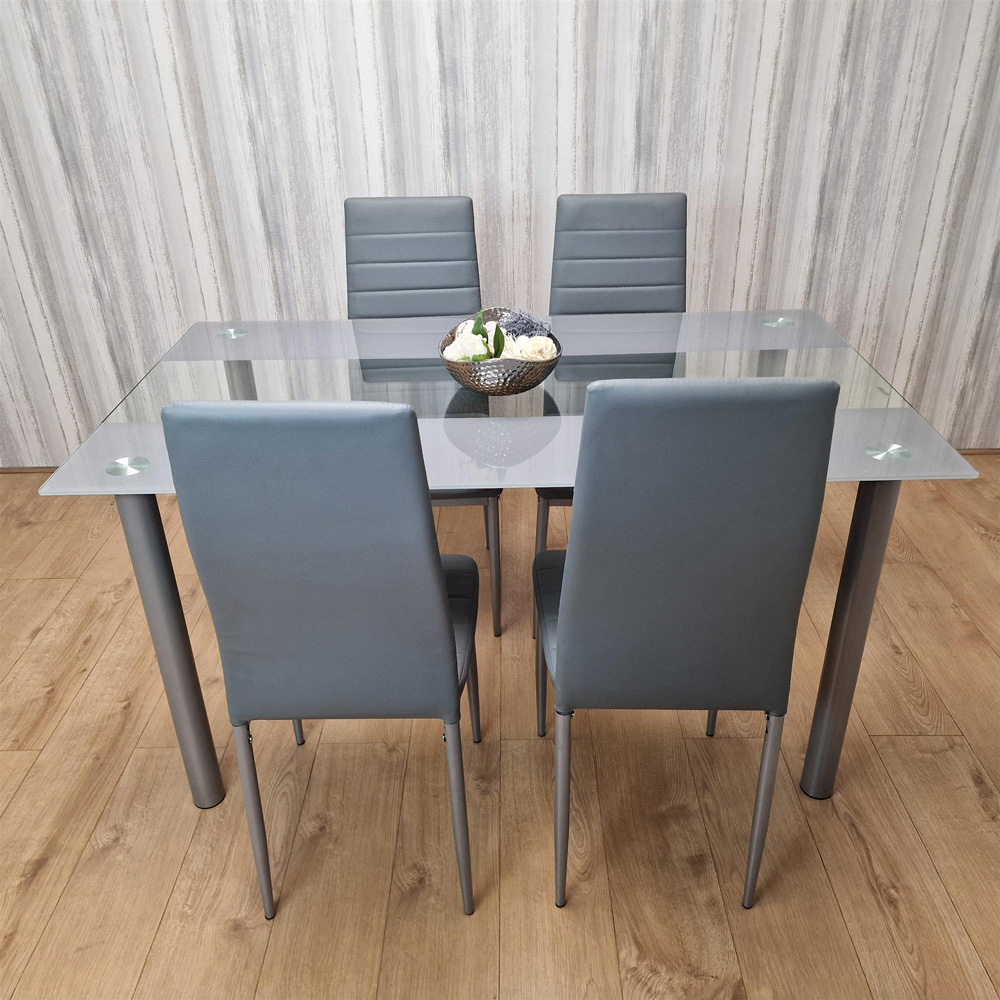 Portland Kosy Koala 4 Seater Glass Dining Set Grey Image 3