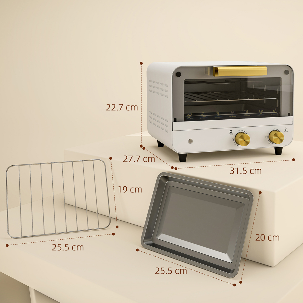 HOMCOM 800-201V70WT White 12L Mini Toaster Oven 750W Image 9