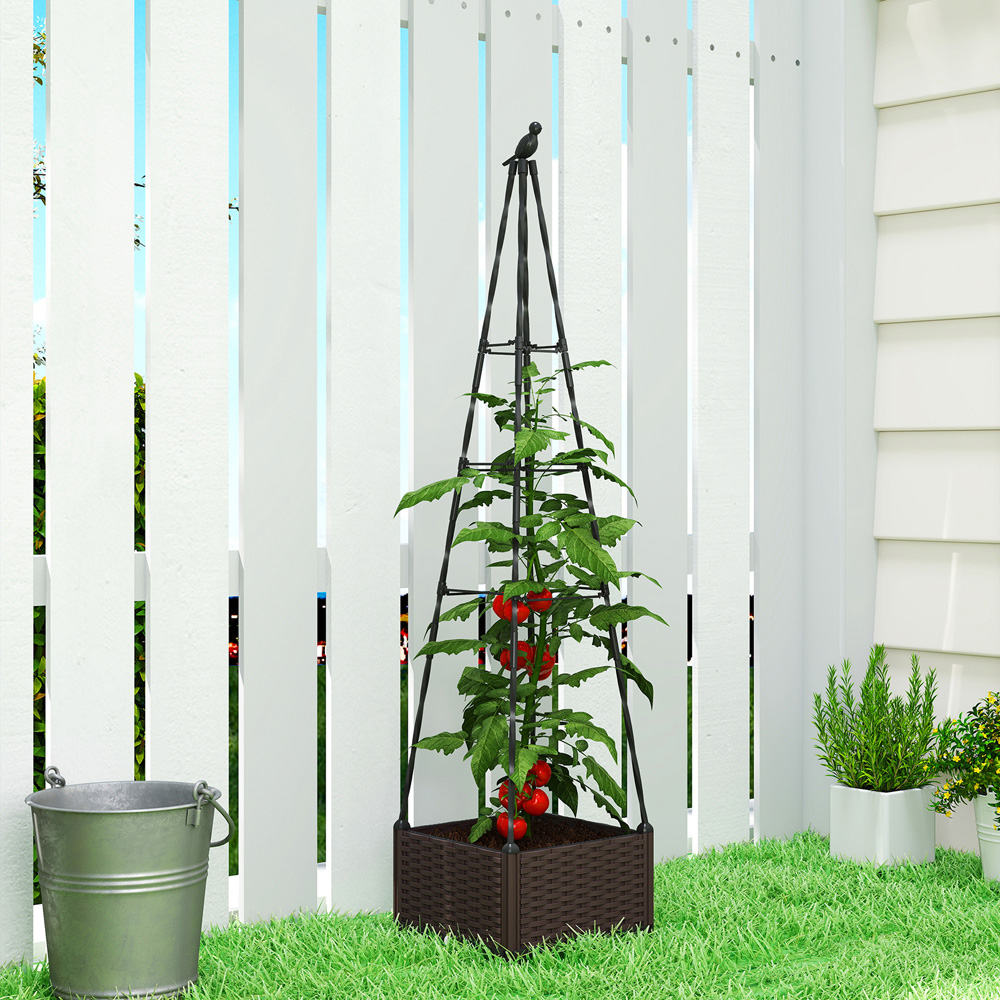 Outsunny Black Plastic Self Watering Raised Planter with Trellis and Drainage Holes 175 x 40 x 40cm Image 2
