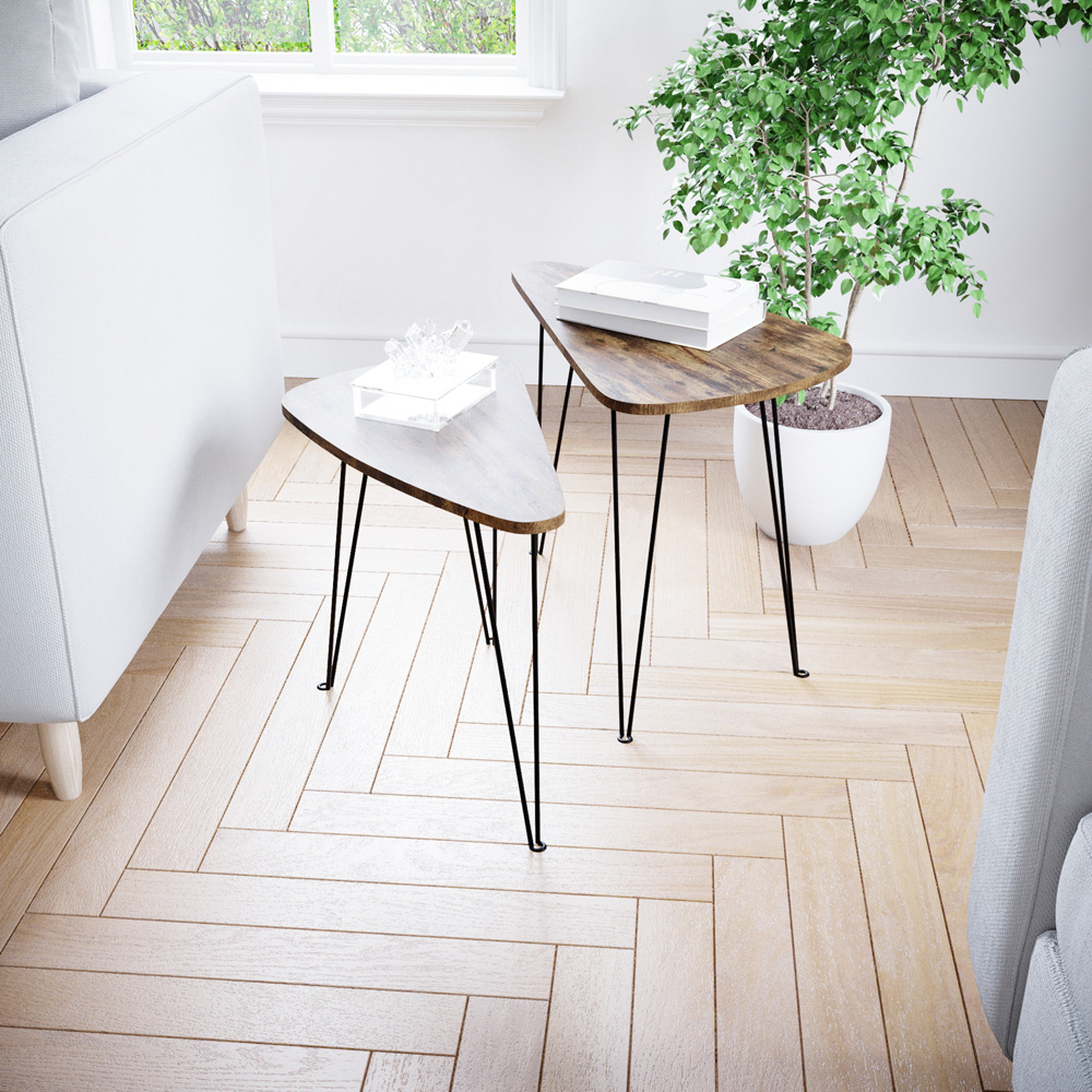 Vida Designs Brooklyn Dark Wood Oval Industrial Nest of Tables Set of 2 Image 3