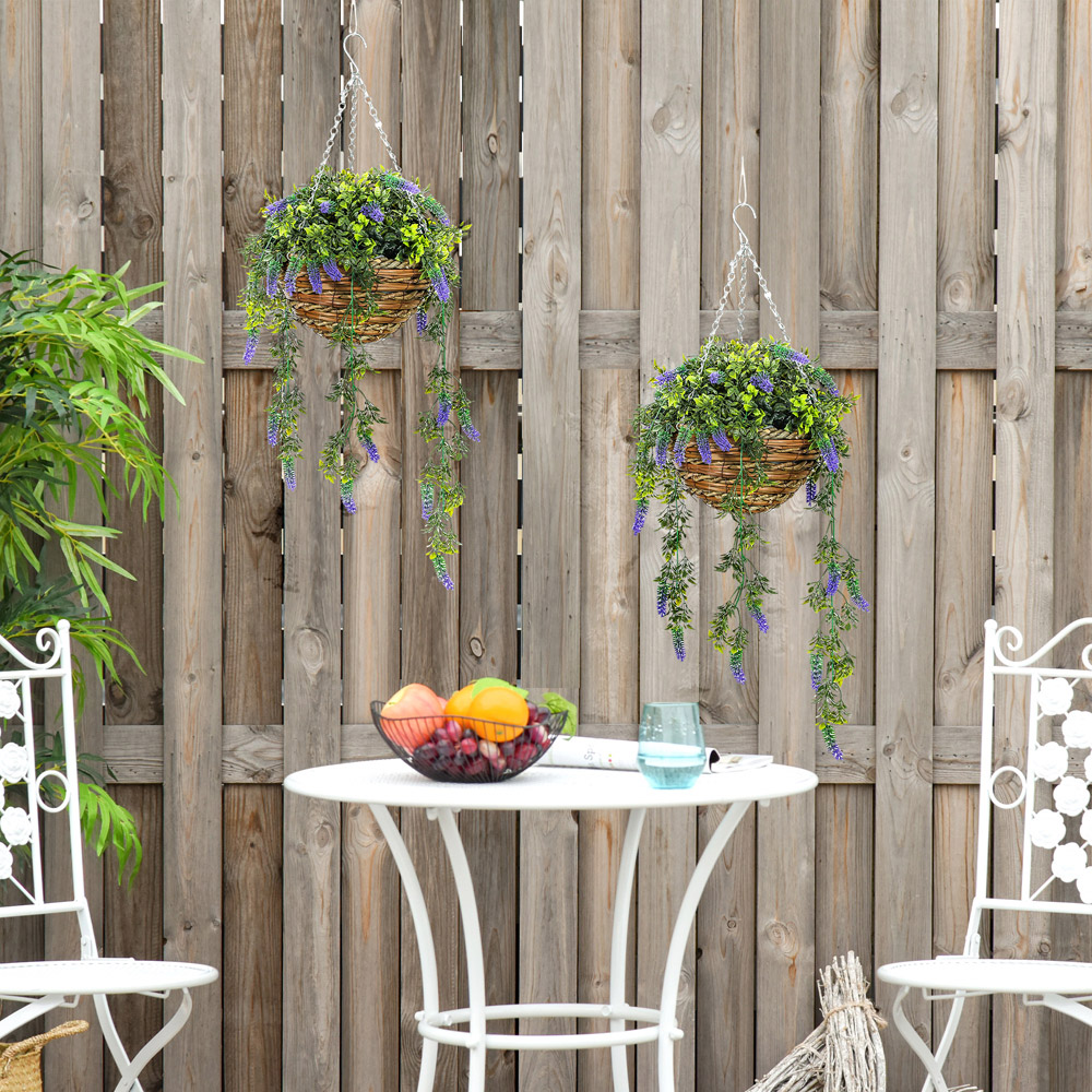 Portland Purple Lavender Flower Artificial Plants in Hanging Basket 2 Pack Image 4