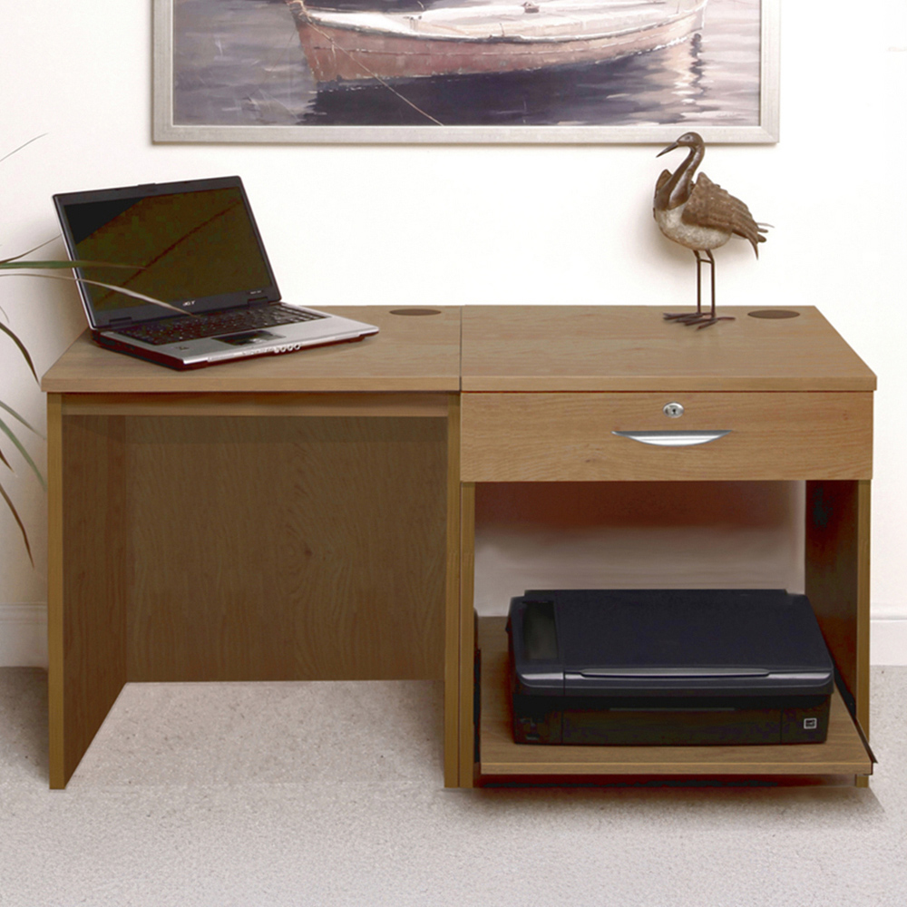 R White Cabinets 3 Drawer Dark Brown Set-01 Desk with Printer Shelf Image 1