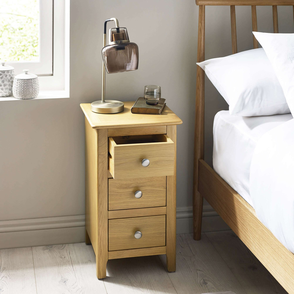 Julian Bowen Somerset 3 Drawer Oak Compact Bedside Table Image 8