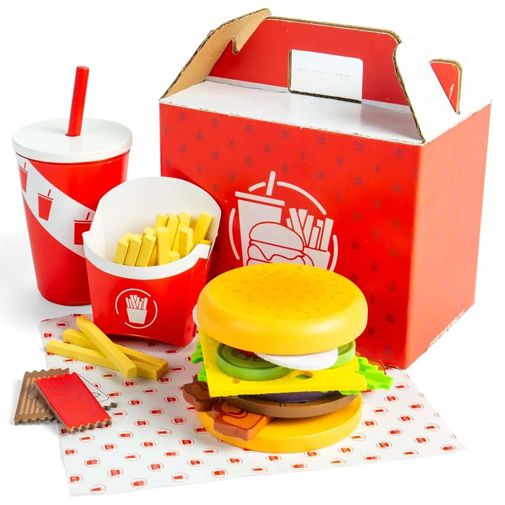 Bigjigs Toys Kids 48 Pieces Wooden Burger and Fries Pretend Playset Image 3