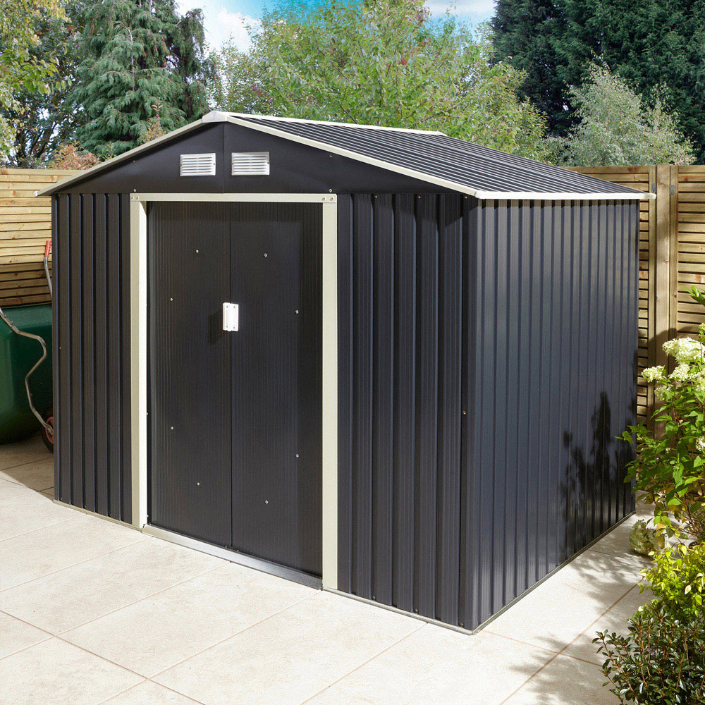 Rowlinson Trentvale Metal Apex Shed Dark Grey with Foundation Kit 8 x 6ft Image 2