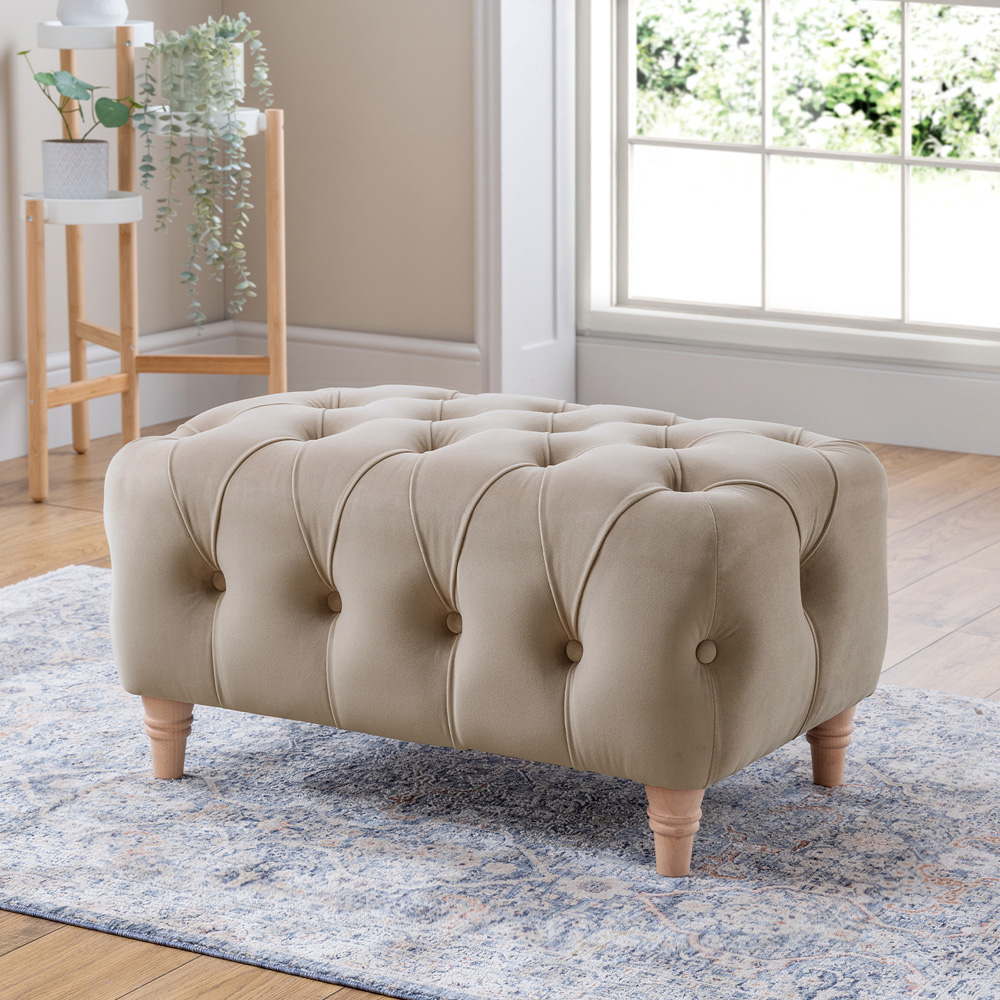 Elsie Chesterfield Putty Plush Velvet Footstool Image 3