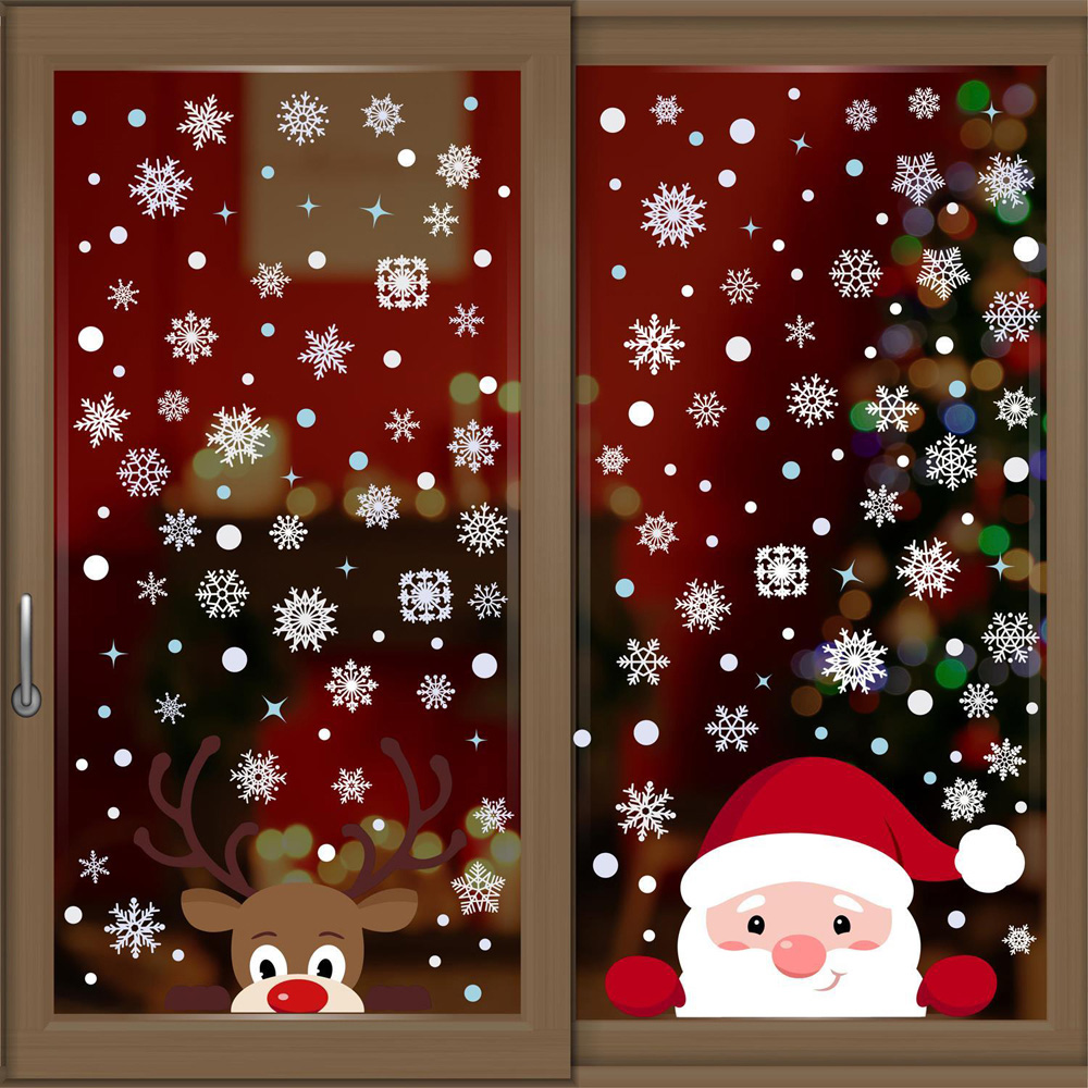 Walplus Santa and Rudolph with Snowflakes Double-Sided Christmas Window Stickers 320 Piece Image 1