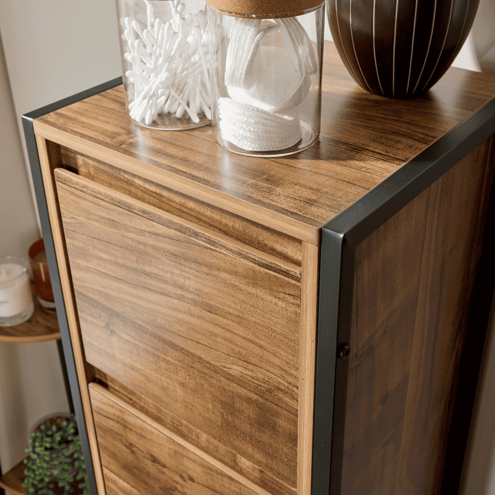 Home Source Locastra 5 Drawer Oak and Black Tall Floor Storage Cabinet Image 3